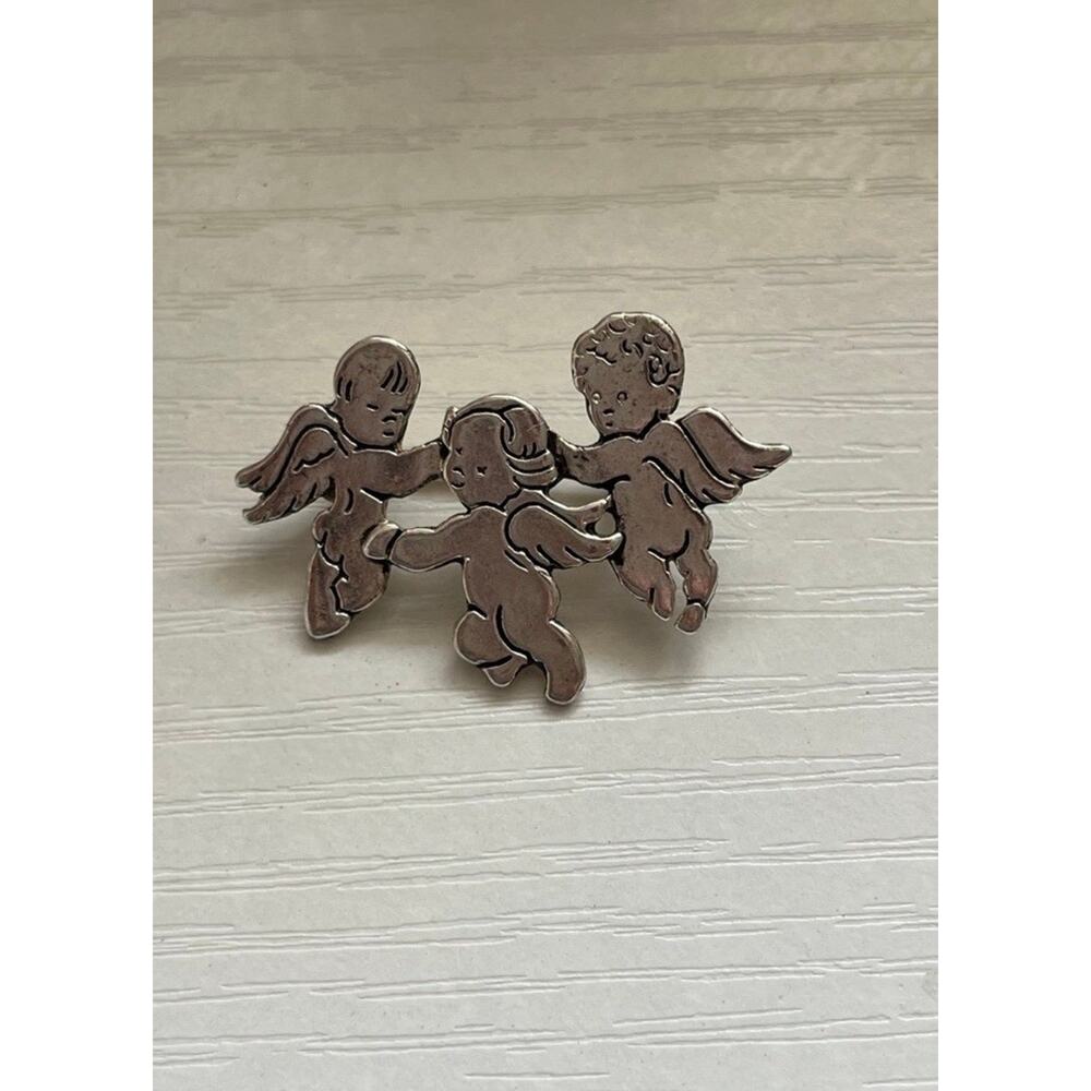 Premier Designs ANGELS Brooch Antique Silver Cherub Pin 1.25" x 1"